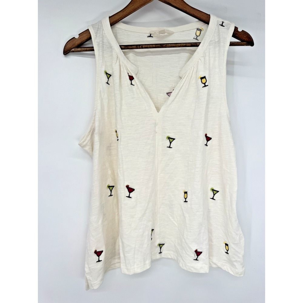 Lucky Brand Cream Martini Tank Top Embroidered beachy resort vacation statement